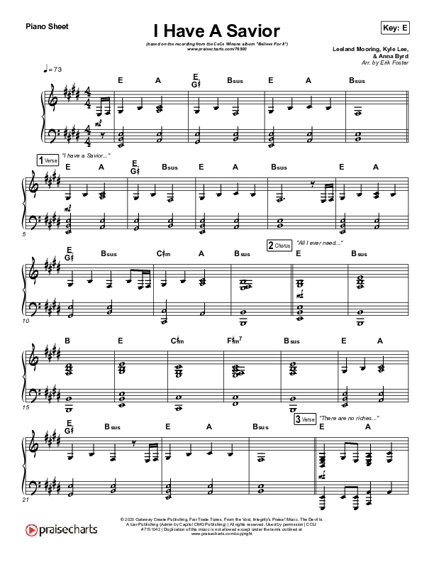 I Have A Savior (Live) Piano Sheet (CeCe Winans)