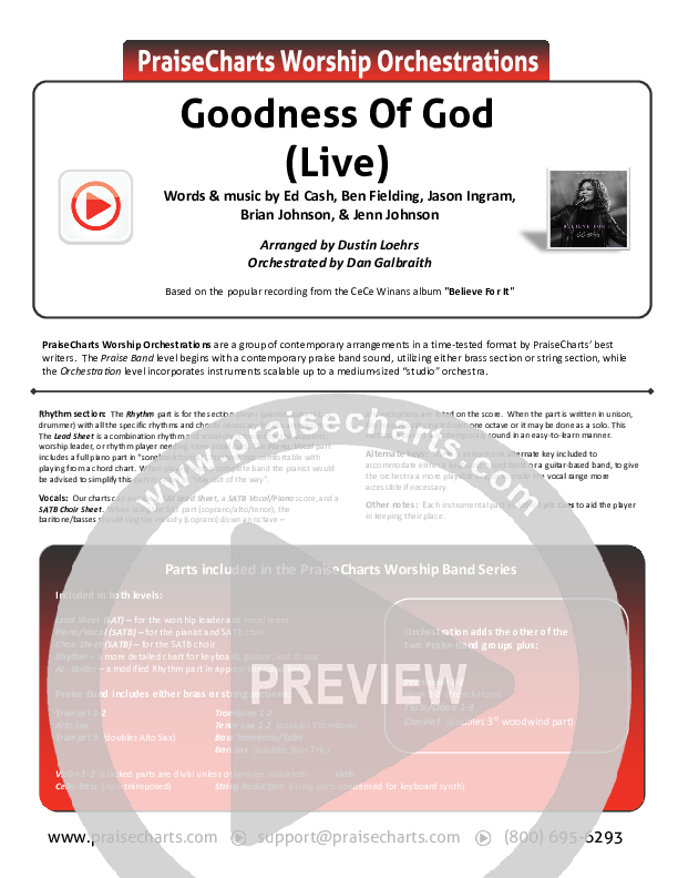 Goodness Of God (Live) Orchestration (CeCe Winans)