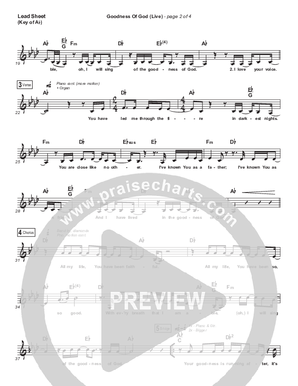 Goodness Of God (Live) Lead Sheet (Melody) (CeCe Winans)