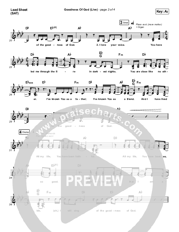 Goodness Of God (Live) Lead Sheet (SAT) (CeCe Winans)