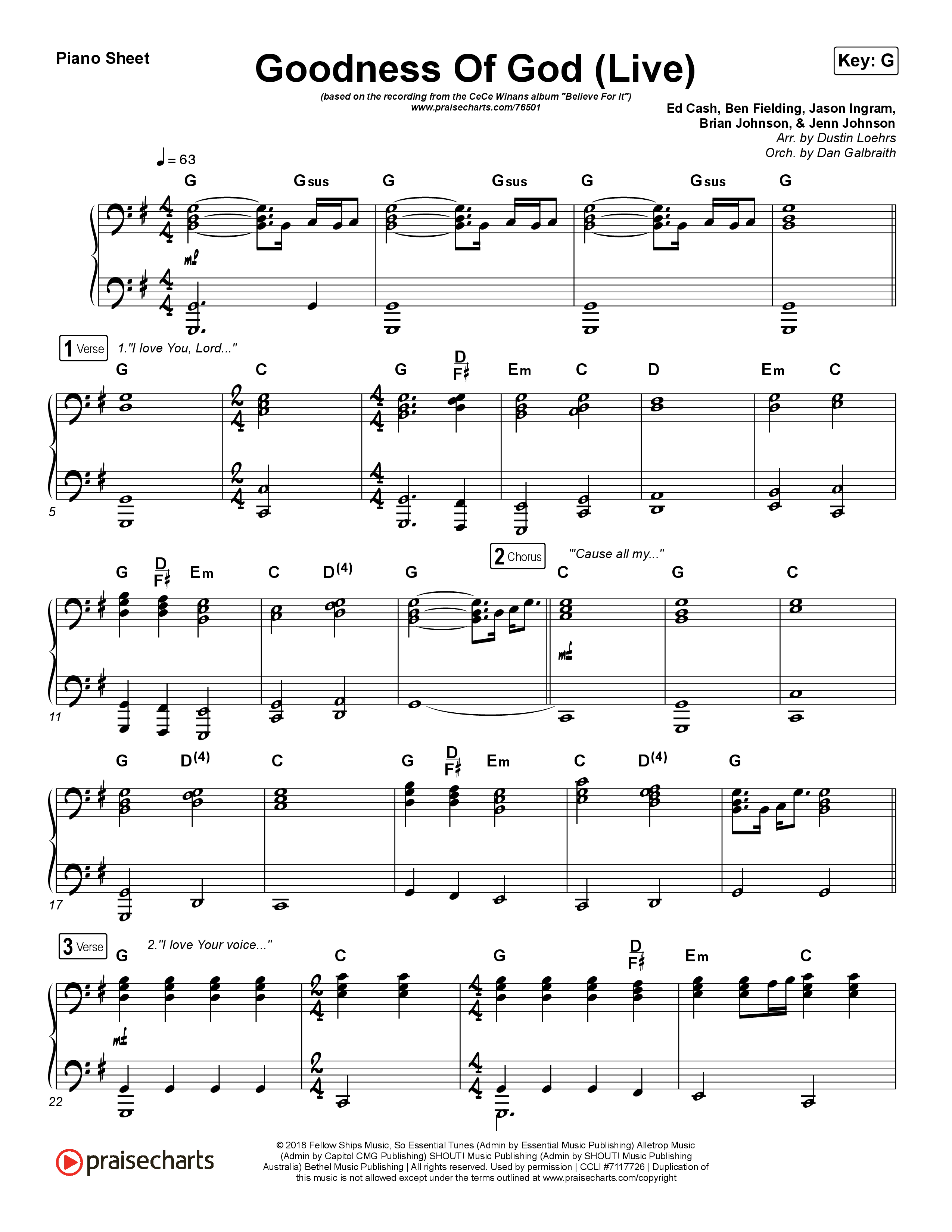 Goodness Of God (Live) Piano Sheet (CeCe Winans)