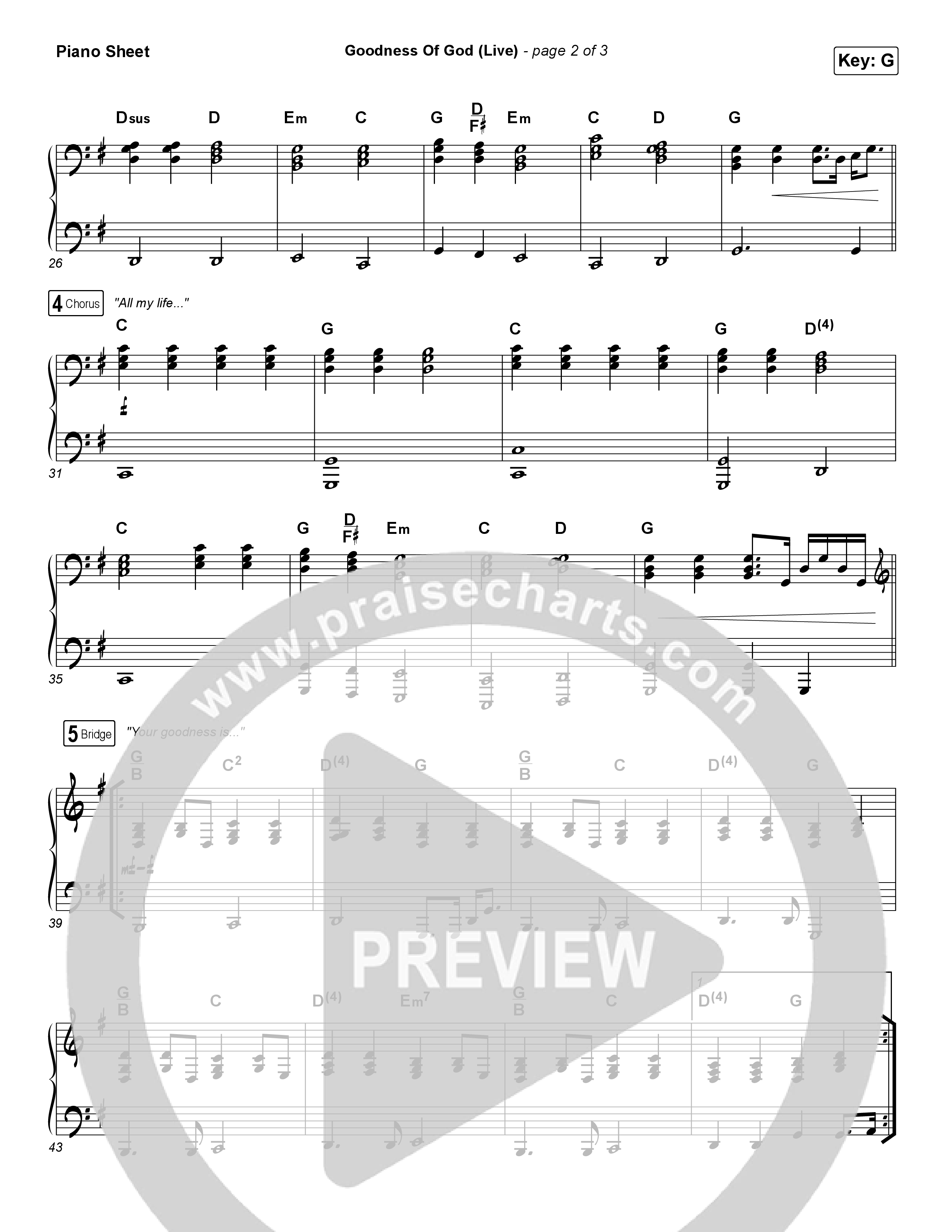 Goodness Of God (Live) Piano Sheet (CeCe Winans)