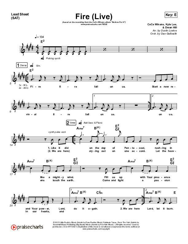 Fire Lead Sheet (SAT) (CeCe Winans)
