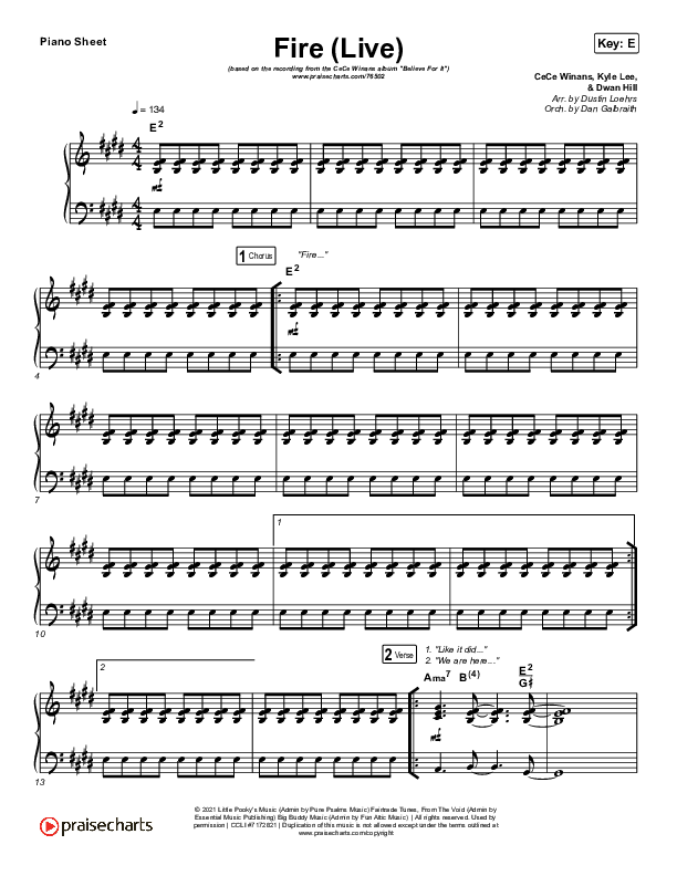 Fire Piano Sheet (CeCe Winans)