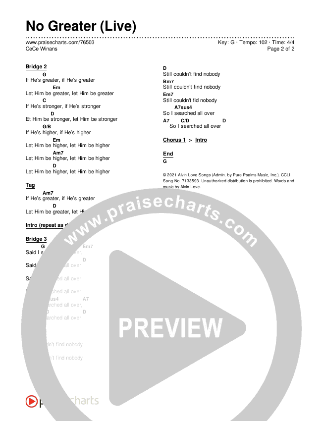 No Greater (Live) Chords & Lyrics (CeCe Winans)