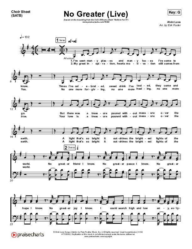 No Greater (Live) Choir Sheet (SATB) (CeCe Winans)