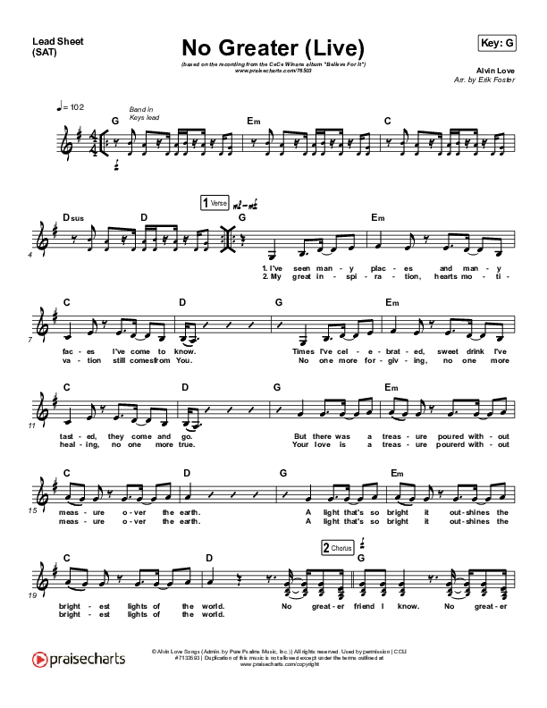 No Greater (Live) Lead Sheet (SAT) (CeCe Winans)