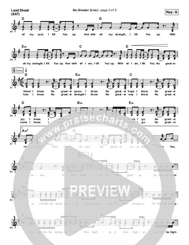 No Greater (Live) Lead Sheet (SAT) (CeCe Winans)