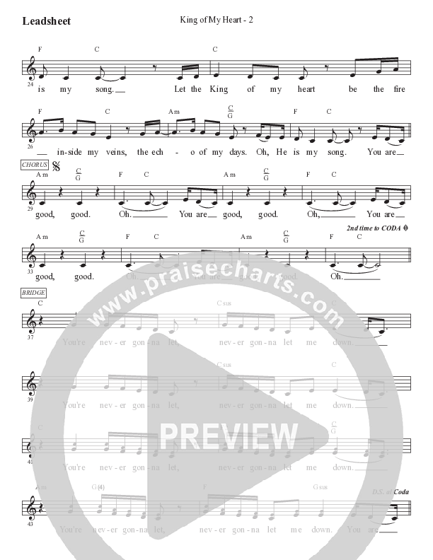 King Of My Heart (Kids) Lead Sheet (Melody) (PraiseCharts Kids / Arr. Luke Gambill)
