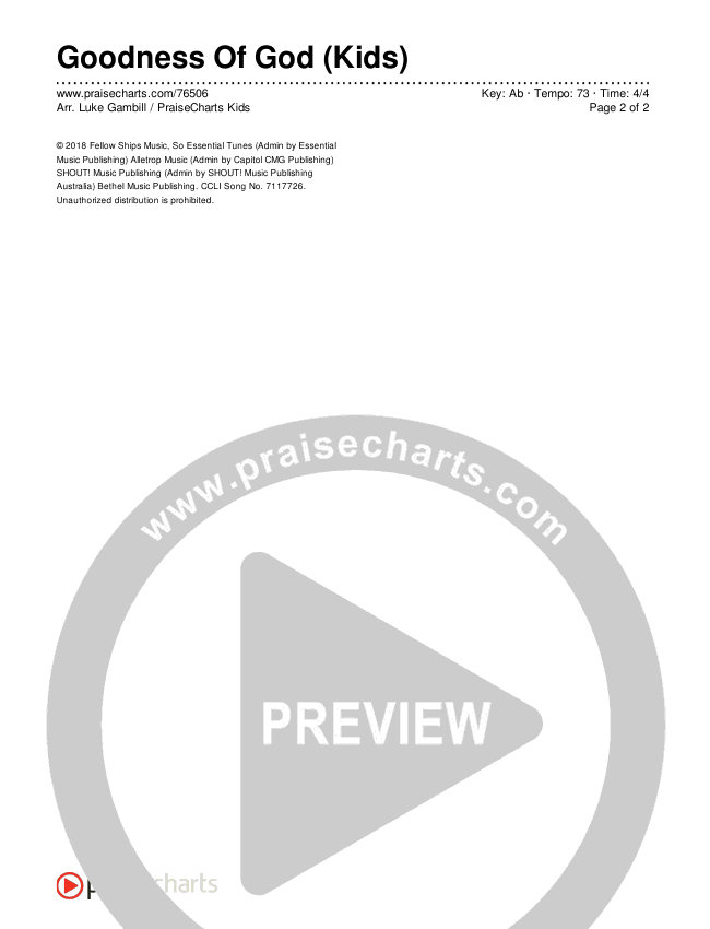 Goodness Of God (Kids) Chords & Lyrics (PraiseCharts Kids / Arr. Luke Gambill)