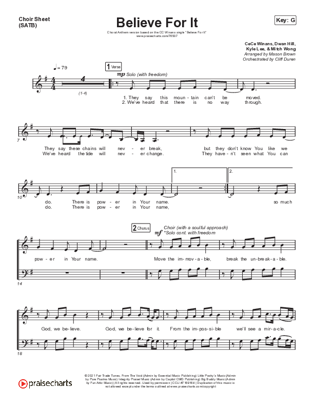 Believe For It (Choral Anthem SATB) Choir Sheet (SATB) (CeCe Winans / Arr. Cliff Duren / Mason Brown)