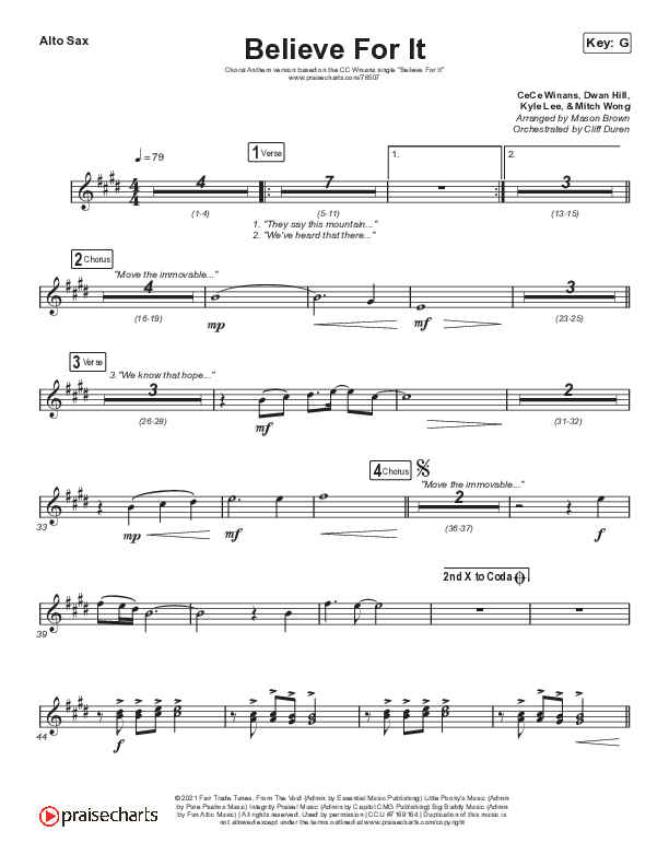 Believe For It (Choral Anthem SATB) Alto Sax (CeCe Winans / Arr. Cliff Duren / Mason Brown)