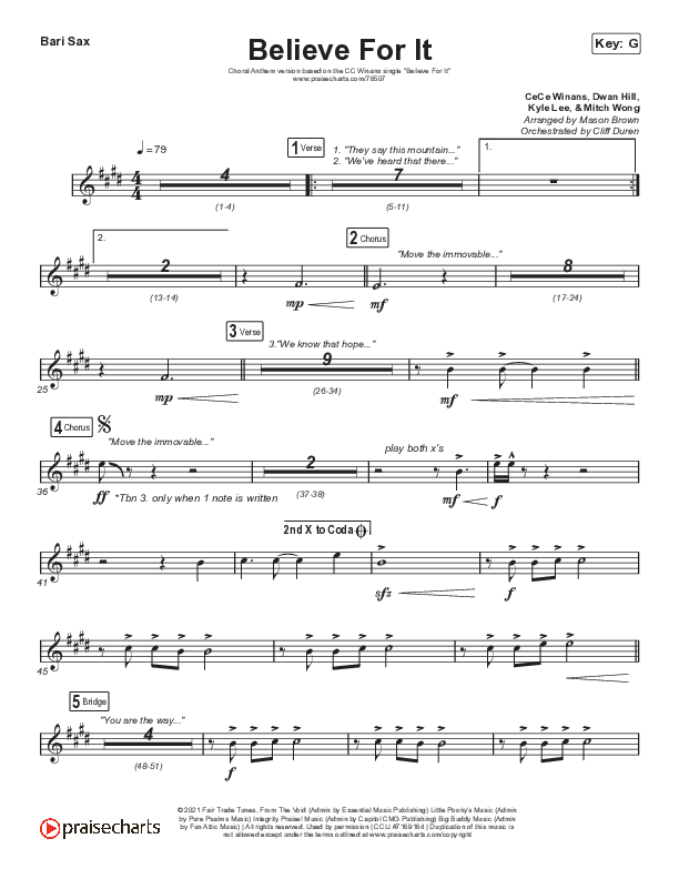 Believe For It (Choral Anthem SATB) Bari Sax (CeCe Winans / Arr. Cliff Duren / Mason Brown)
