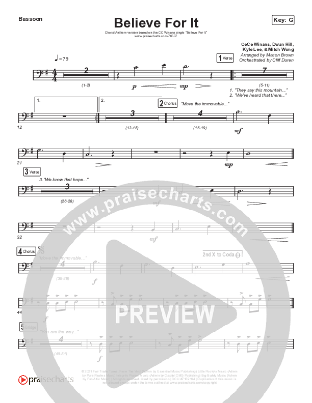 Believe For It (Choral Anthem SATB) Bassoon (CeCe Winans / Arr. Cliff Duren / Mason Brown)