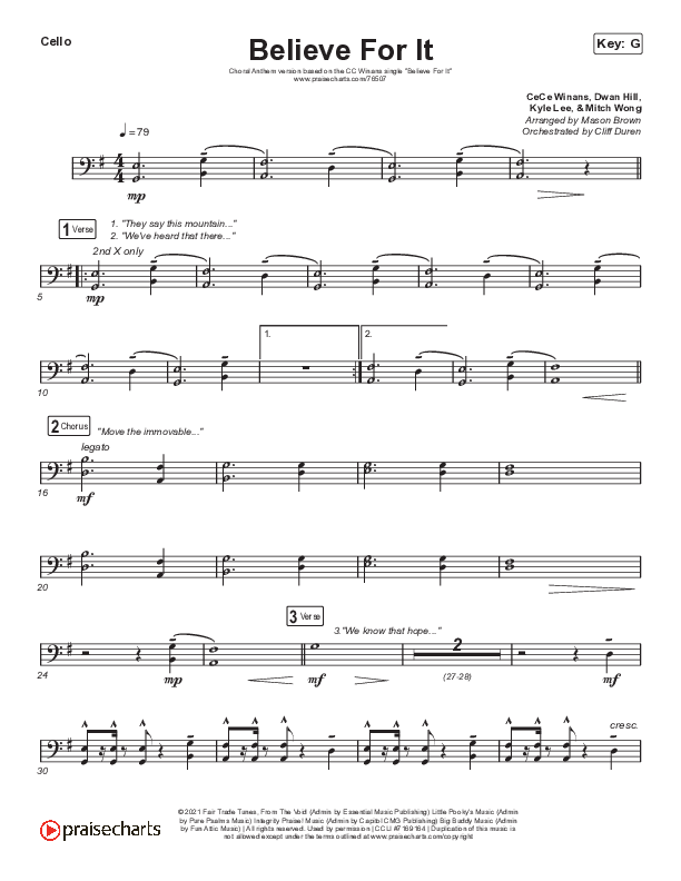 Believe For It (Choral Anthem SATB) Cello (CeCe Winans / Arr. Cliff Duren / Mason Brown)