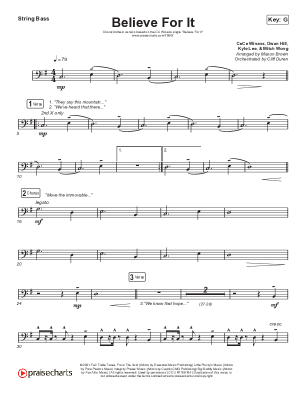 Believe For It (Choral Anthem SATB) Double Bass (CeCe Winans / Arr. Cliff Duren / Mason Brown)