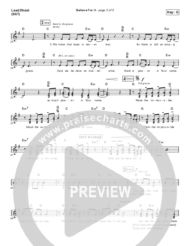 Believe For It (Choral Anthem SATB) Lead Sheet (SAT) (CeCe Winans / Arr. Cliff Duren / Mason Brown)