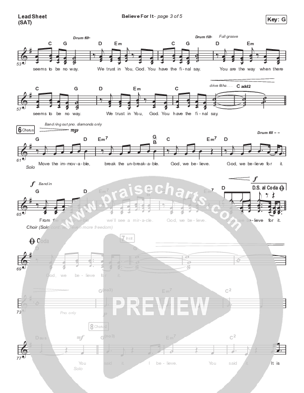 Believe For It (Choral Anthem SATB) Lead Sheet (SAT) (CeCe Winans / Arr. Cliff Duren / Mason Brown)