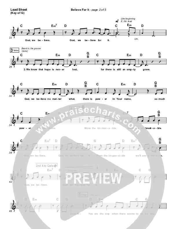 Believe For It (Choral Anthem SATB) Lead Sheet (Melody) (CeCe Winans / Arr. Cliff Duren / Mason Brown)
