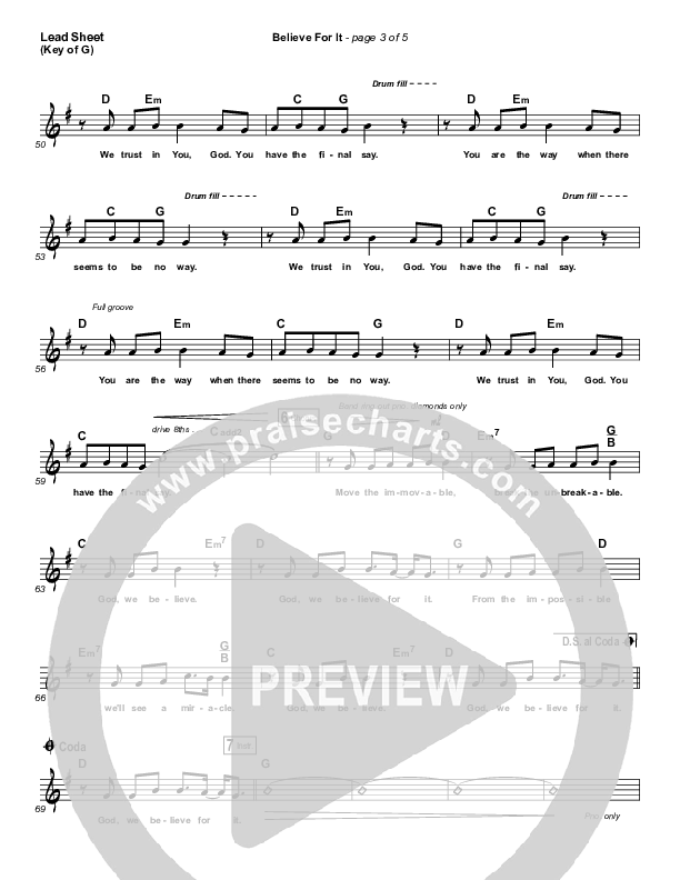 Believe For It (Choral Anthem SATB) Lead Sheet (Melody) (CeCe Winans / Arr. Cliff Duren / Mason Brown)