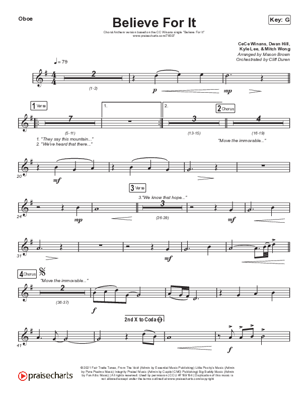 Believe For It (Choral Anthem SATB) Oboe (CeCe Winans / Arr. Cliff Duren / Mason Brown)
