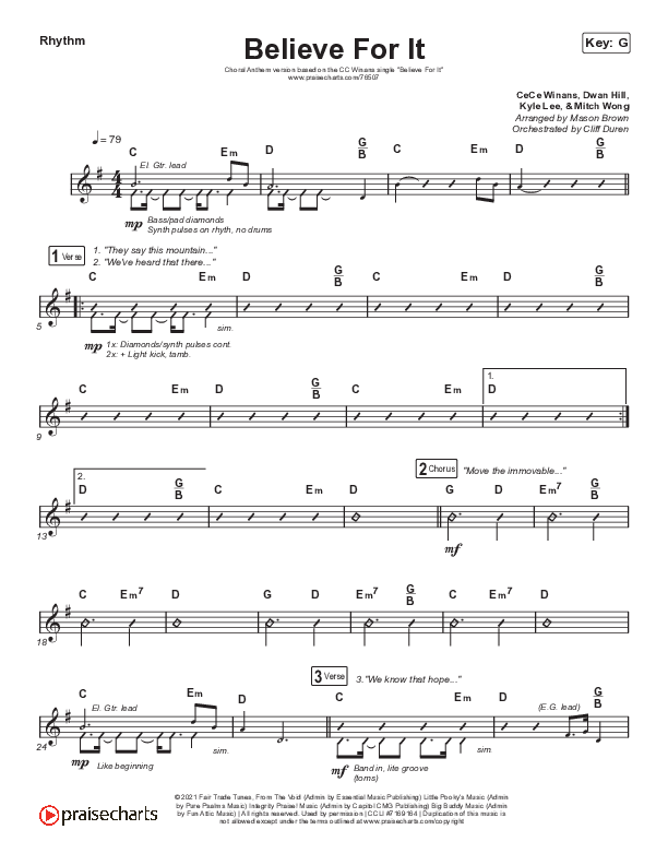 Believe For It (Choral Anthem SATB) Rhythm Chart (CeCe Winans / Arr. Cliff Duren / Mason Brown)
