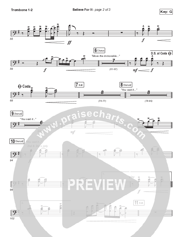 Believe For It (Choral Anthem SATB) Trombone 1/2 (CeCe Winans / Arr. Cliff Duren / Mason Brown)
