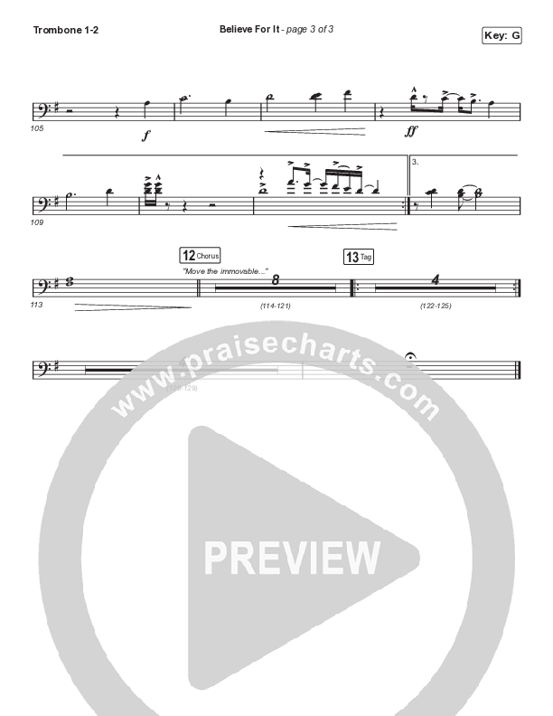 Believe For It (Choral Anthem SATB) Trombone 1/2 (CeCe Winans / Arr. Cliff Duren / Mason Brown)
