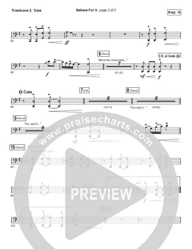 Believe For It (Choral Anthem SATB) Trombone 3/Tuba (CeCe Winans / Arr. Cliff Duren / Mason Brown)