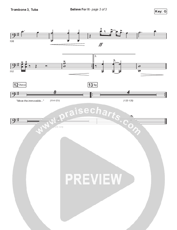 Believe For It (Choral Anthem SATB) Trombone 3/Tuba (CeCe Winans / Arr. Cliff Duren / Mason Brown)