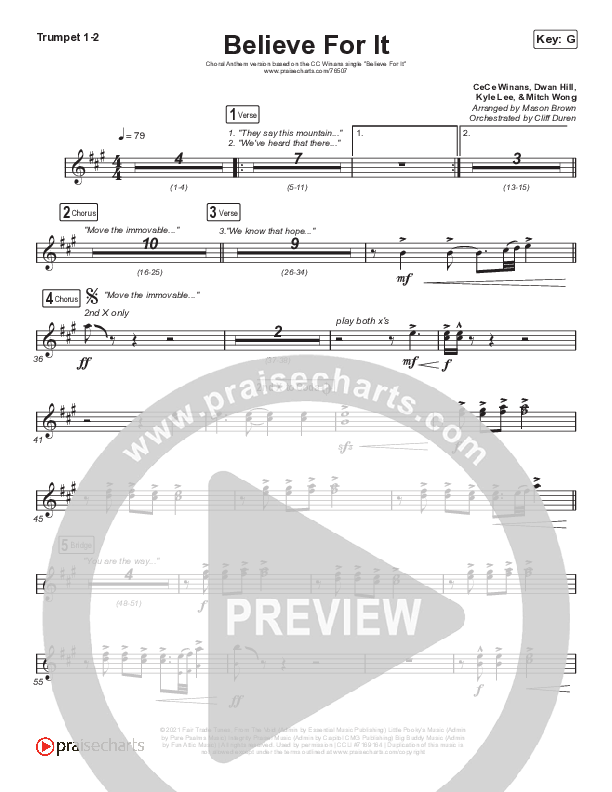 Believe For It (Choral Anthem SATB) Brass Pack (CeCe Winans / Arr. Cliff Duren / Mason Brown)