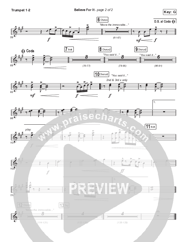 Believe For It (Choral Anthem SATB) Trumpet 1,2 (CeCe Winans / Arr. Cliff Duren / Mason Brown)