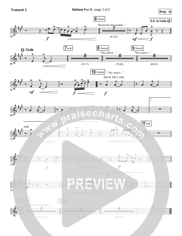 Believe For It (Choral Anthem SATB) Trumpet 3 (CeCe Winans / Arr. Cliff Duren / Mason Brown)