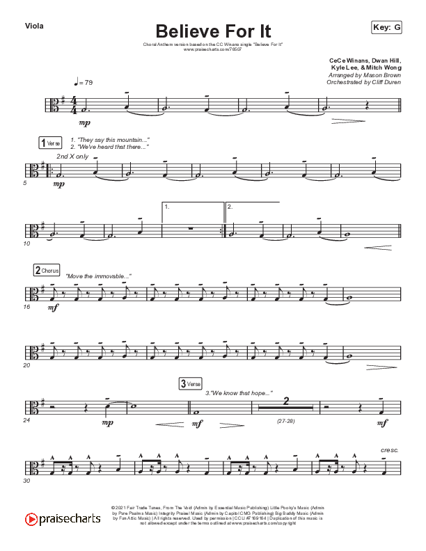 Believe For It (Choral Anthem SATB) Viola (CeCe Winans / Arr. Cliff Duren / Mason Brown)