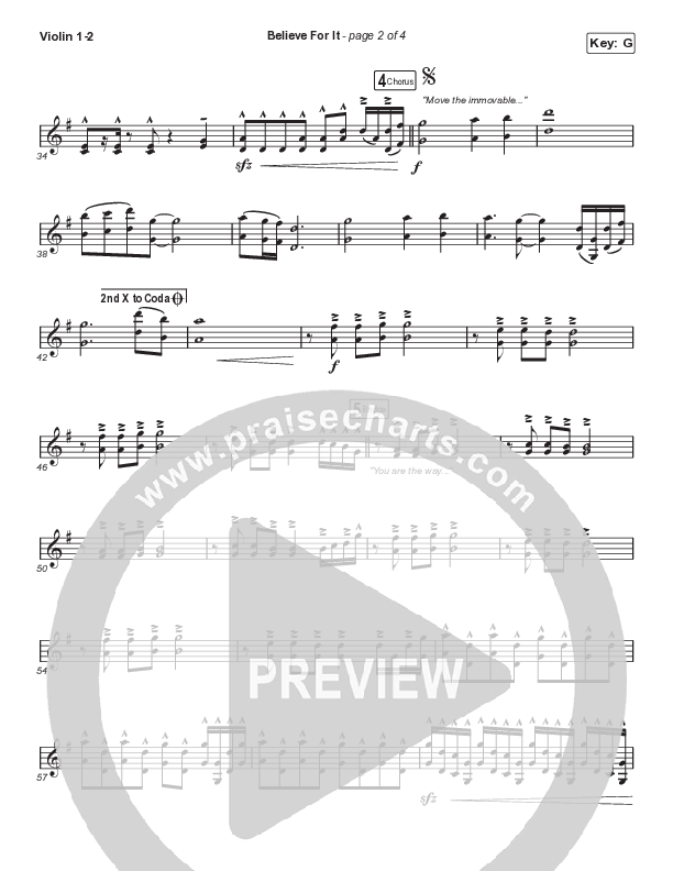 Believe For It (Choral Anthem SATB) Violin 1/2 (CeCe Winans / Arr. Cliff Duren / Mason Brown)