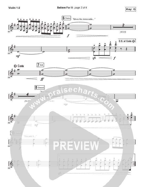 Believe For It (Choral Anthem SATB) Violin 1/2 (CeCe Winans / Arr. Cliff Duren / Mason Brown)