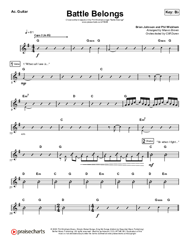 Battle Belongs (Choral Anthem SATB) Acoustic Guitar (Phil Wickham / Arr. Cliff Duren / Mason Brown)
