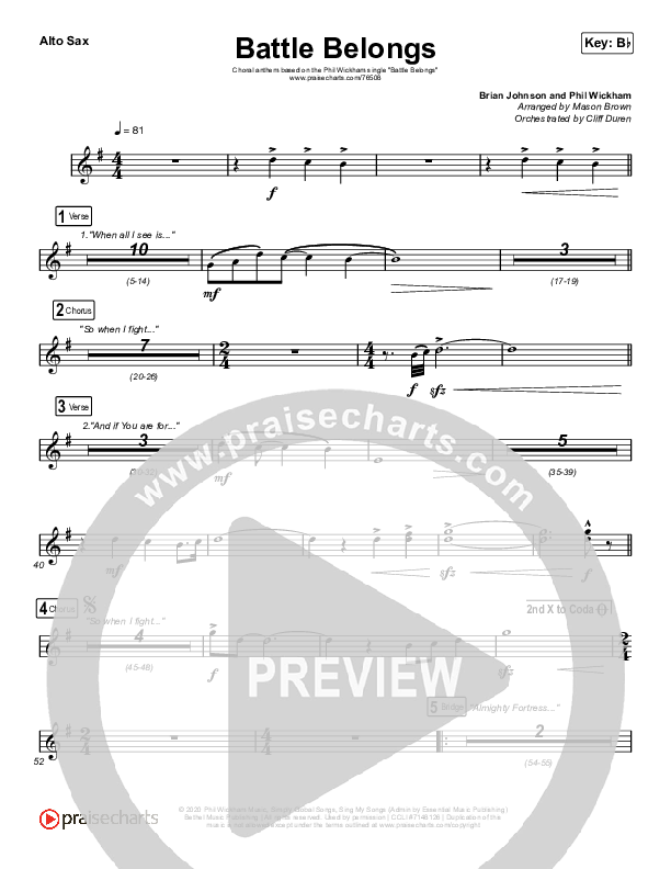 Battle Belongs (Choral Anthem SATB) Alto Sax (Phil Wickham / Arr. Cliff Duren / Mason Brown)