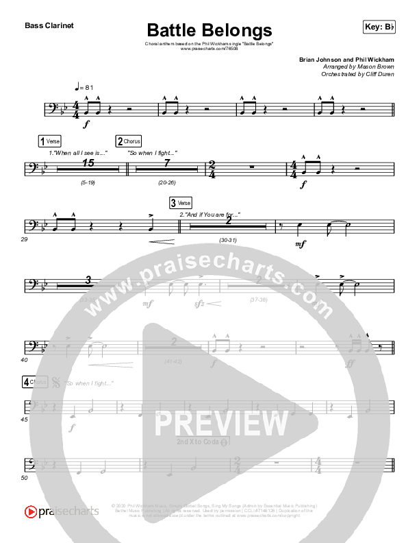 Battle Belongs (Choral Anthem SATB) Bass Clarinet (Phil Wickham / Arr. Cliff Duren / Mason Brown)