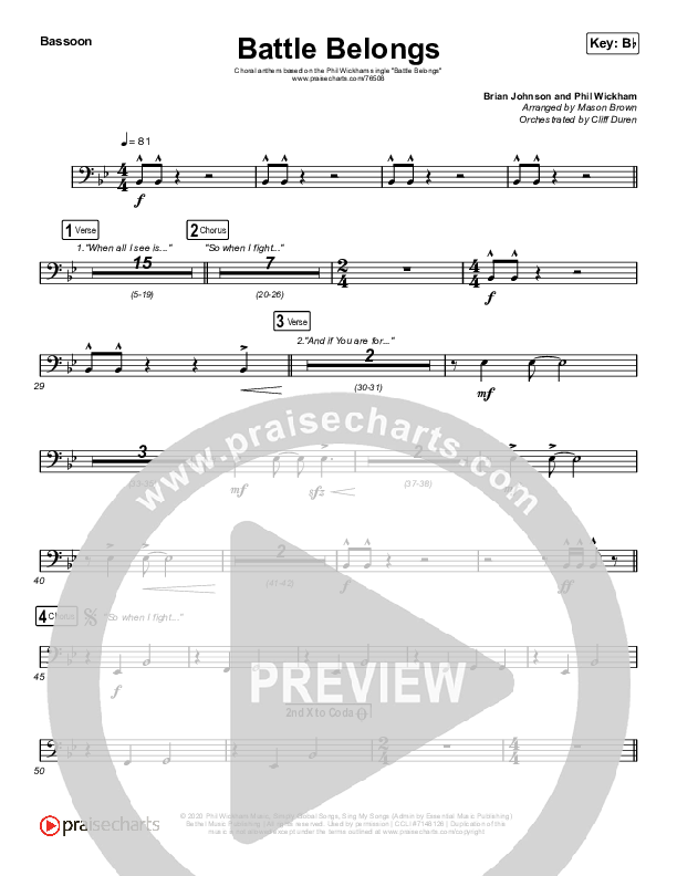 Battle Belongs (Choral Anthem SATB) Bassoon (Phil Wickham / Arr. Cliff Duren / Mason Brown)