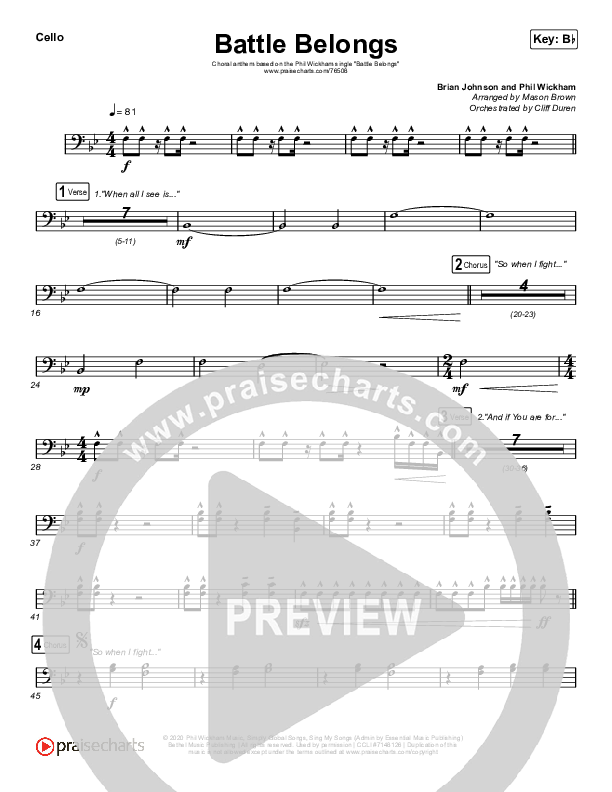 Battle Belongs (Choral Anthem SATB) Cello (Phil Wickham / Arr. Cliff Duren / Mason Brown)
