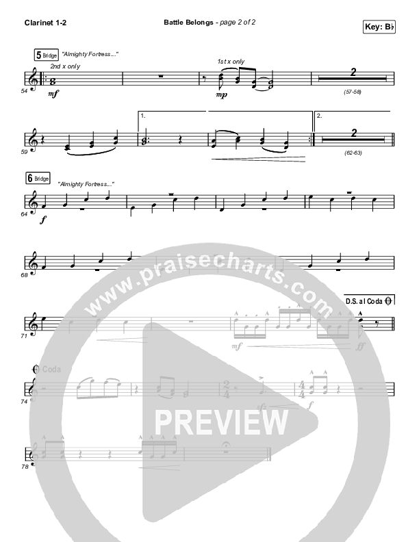 Battle Belongs (Choral Anthem SATB) Clarinet 1/2 (Phil Wickham / Arr. Cliff Duren / Mason Brown)