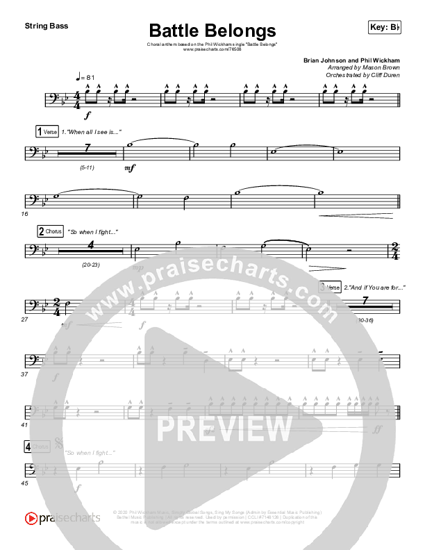 Battle Belongs (Choral Anthem SATB) Double Bass (Phil Wickham / Arr. Cliff Duren / Mason Brown)