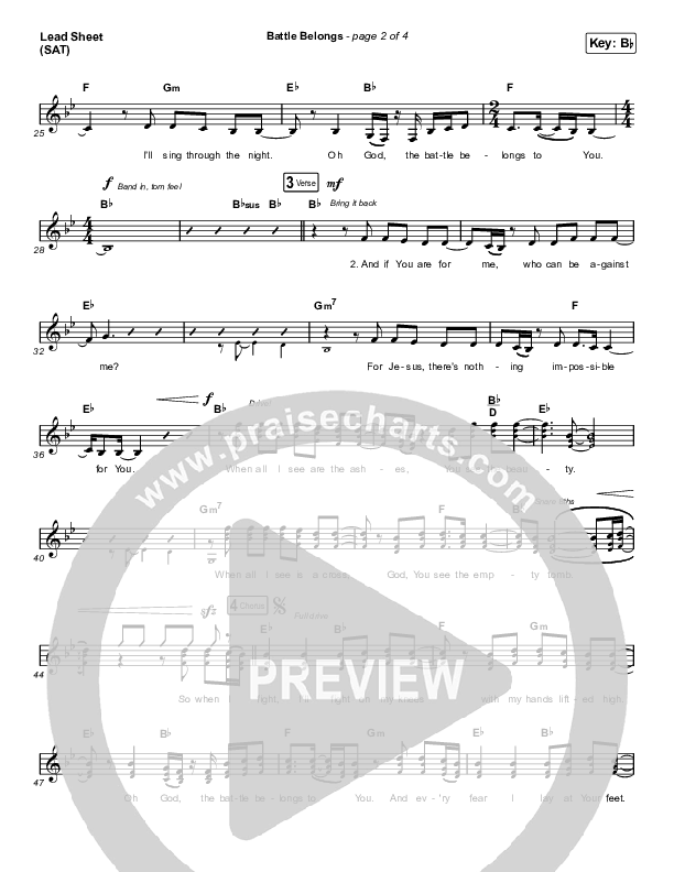 Battle Belongs (Choral Anthem SATB) Lead Sheet (SAT) (Phil Wickham / Arr. Cliff Duren / Mason Brown)