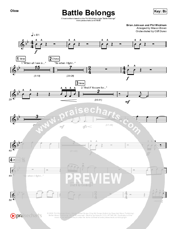 Battle Belongs (Choral Anthem SATB) Wind Pack (Phil Wickham / Arr. Cliff Duren / Mason Brown)