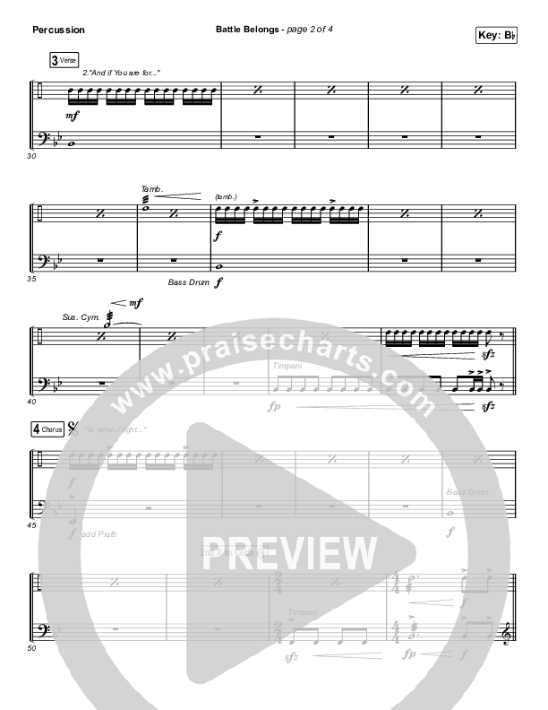 Battle Belongs (Choral Anthem SATB) Percussion (Phil Wickham / Arr. Cliff Duren / Mason Brown)