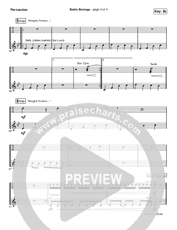 Battle Belongs (Choral Anthem SATB) Percussion (Phil Wickham / Arr. Cliff Duren / Mason Brown)
