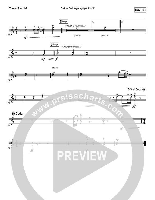 Battle Belongs (Choral Anthem SATB) Tenor Sax 1/2 (Phil Wickham / Arr. Cliff Duren / Mason Brown)