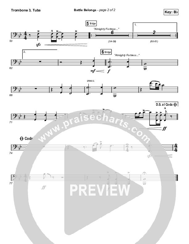 Battle Belongs (Choral Anthem SATB) Trombone 3/Tuba (Phil Wickham / Arr. Cliff Duren / Mason Brown)