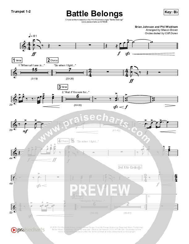 Battle Belongs (Choral Anthem SATB) Brass Pack (Phil Wickham / Arr. Cliff Duren / Mason Brown)